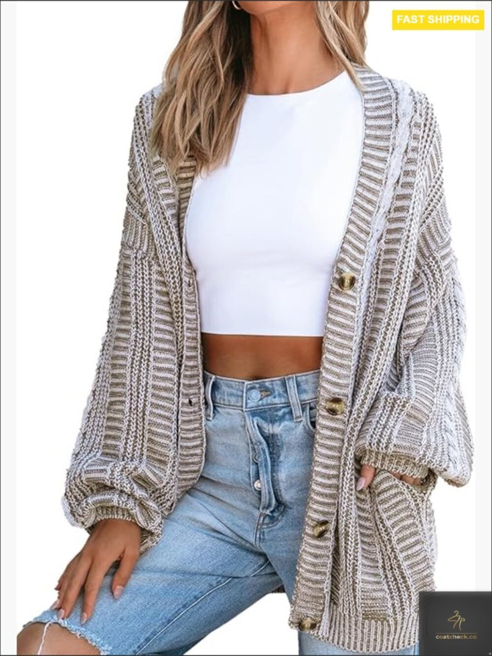 Oversized Chunky Knit Cardigan Open Front Long Sleeve with Pockets